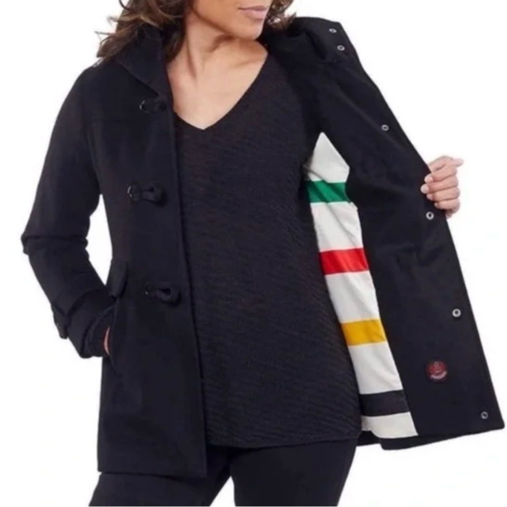 Pendleton Black Hooded Coat with Stripe Lining